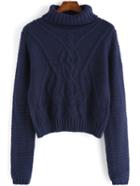Romwe Turtleneck Cable Knit Blue Sweater