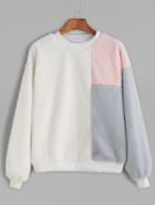 Romwe Ivory Contrast Dropped Shoulder Seam Fuzzy Sweatshirt