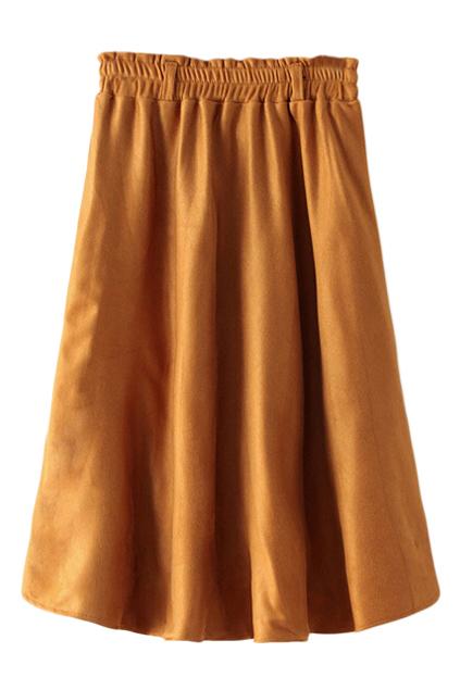 Romwe Elastic Pleated Camel Skirt
