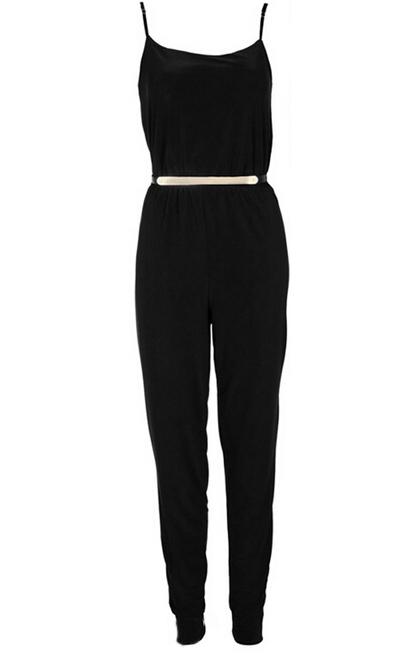 Romwe Spaghetti Strap Slim Black Jumpsuit