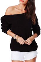 Romwe Off Shoulder Sheer Black Jumper