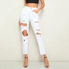 Romwe Solid Big Ripped Crop Jeans