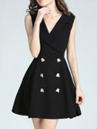 Romwe Black V Neck Simple A-line Dress