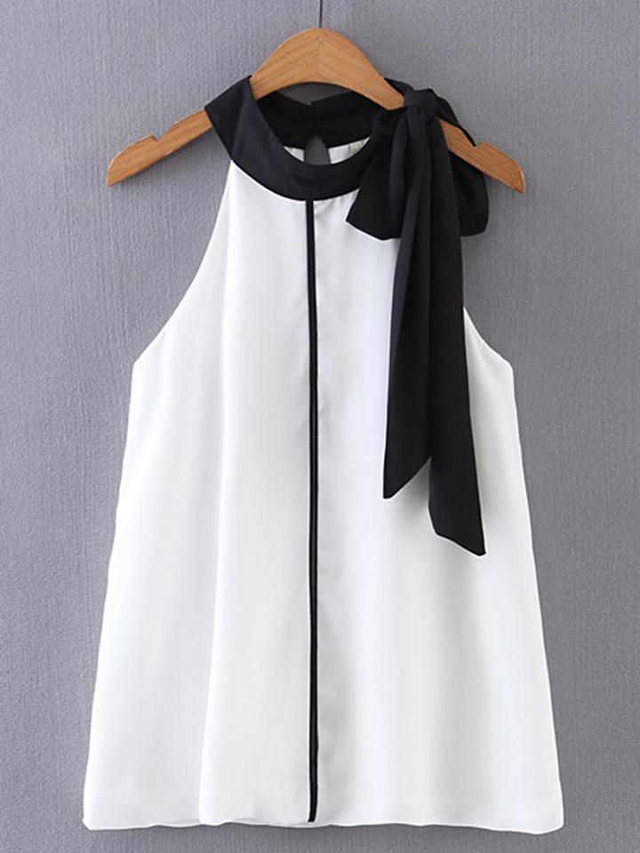 Romwe Halterneck Knot Detail Sleeveless Top