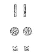 Romwe Silver Plated Rhinestone Geometric Stud Earrings Set