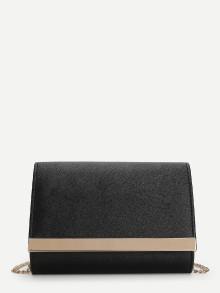 Romwe Flap Pu Clutch Bag With Chain