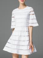 Romwe White Bell Sleeve Hollow A-line Dress
