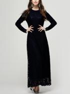 Romwe Black Lace Overlay Long Sleeve Dress