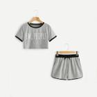Romwe Letter Print Ringer Tee With Shorts