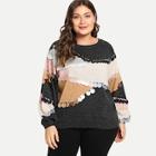 Romwe Plus Sequin Detail Cut And Sew Sweater