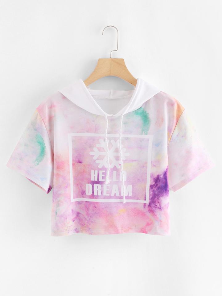 Romwe Water Color Letter Print Hooded Tee