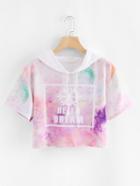 Romwe Water Color Letter Print Hooded Tee