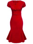 Romwe Tie-neck Buttoned Strap Waist Fishtail Dress