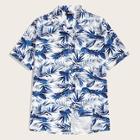 Romwe Guys Notched Collar Tropical Print Hawaiian Shirt