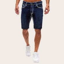 Romwe Guys Contrast Stitching Denim Shorts
