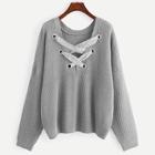 Romwe Grommet Crisscross Back Jumper
