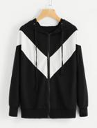Romwe Chevron Hooded Zip Up Jacket