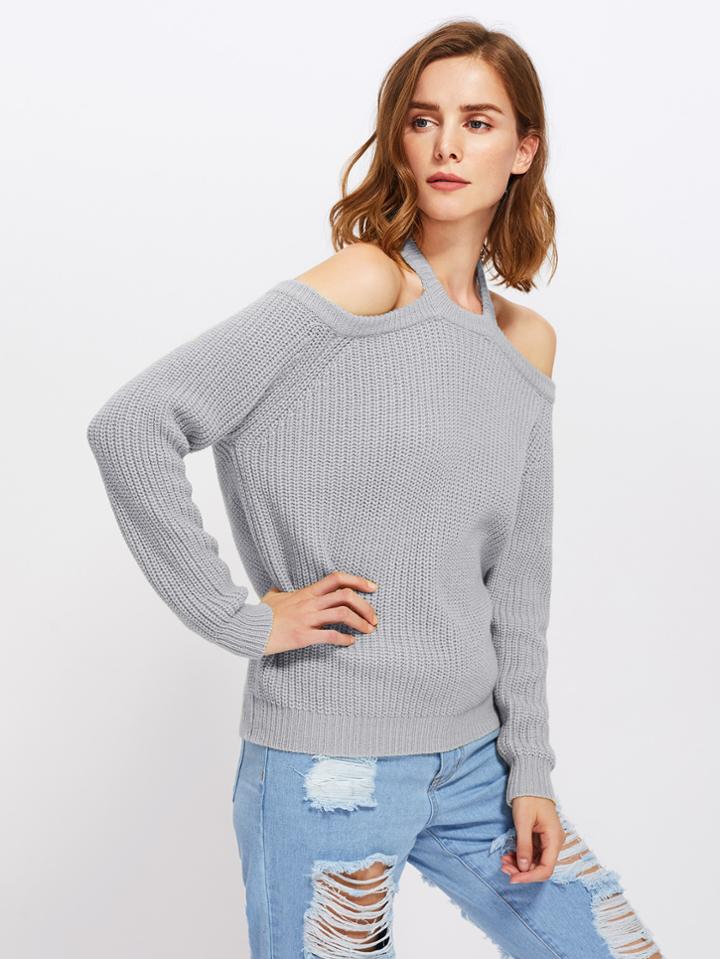 Romwe Halter Off Shoulder Jumper
