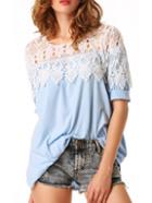 Romwe Contrast Lace Hollow Out Blouse