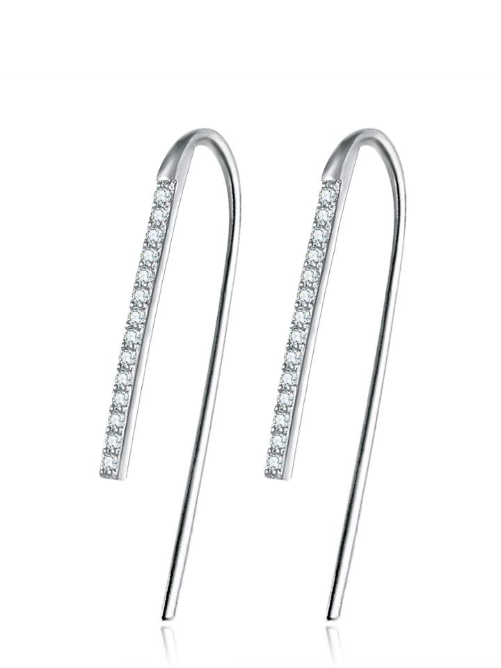 Romwe Silver Rhinestone Bar Earrings