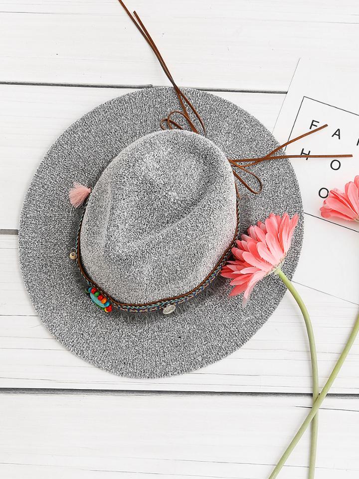 Romwe Boho Tassel Straw Hat With Woven Band