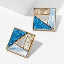 Romwe Color-block Patchwork Square Stud Earrings 1pair