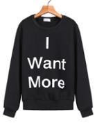 Romwe I Want More Print Loose Black Sweatshirt