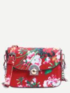 Romwe Red Flower Print Flap Bag With Chain Strap
