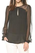 Romwe Rowme Lace Mesh Transparent Sheer Black Blouse