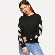 Romwe Contrast Sequin Sleeve Drop Shoulder Sweatshirt
