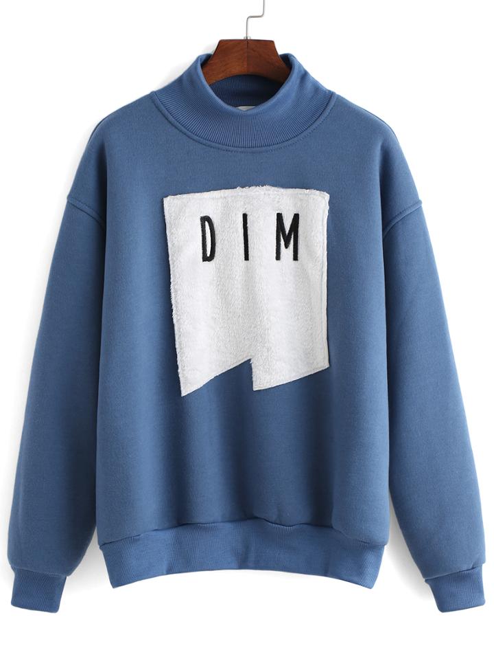 Romwe Letter Embroidered Flocked Loose Sweatshirt