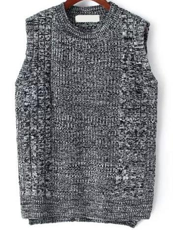 Romwe Sleeveless Dip Hem Black Sweater