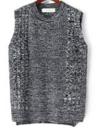 Romwe Sleeveless Dip Hem Black Sweater