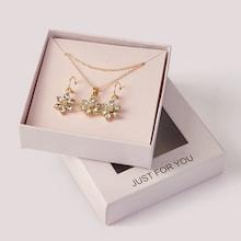 Romwe Mothers Day Gift Rhinestone Decor Necklace & Flower Earrings Set 3packs