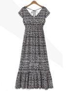 Romwe Tie-back Ruffled Hem Tribal Print Dress