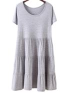 Romwe Light Grey Short Sleeve Ruffle Hem Casual Dress