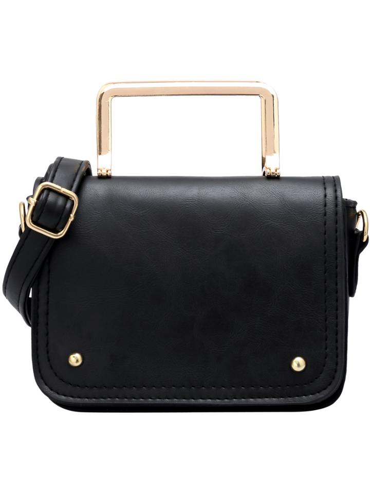 Romwe Black Magnetic Metallic Embellished Pu Bag