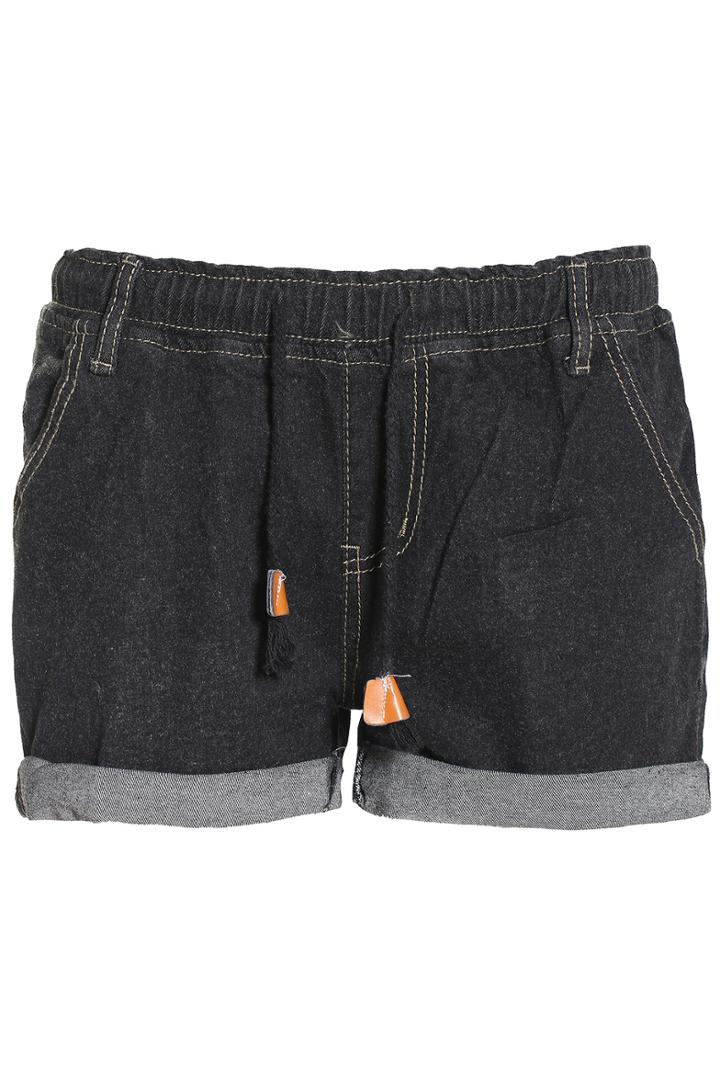 Romwe Drawstring Flange Denim Shorts