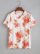 Romwe Floral Cluster Print Tee