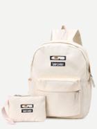 Romwe Beige Front Zipper Canvas Backpack With Clutch