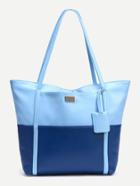 Romwe Blue Color Block Faux Leather Tote Bag