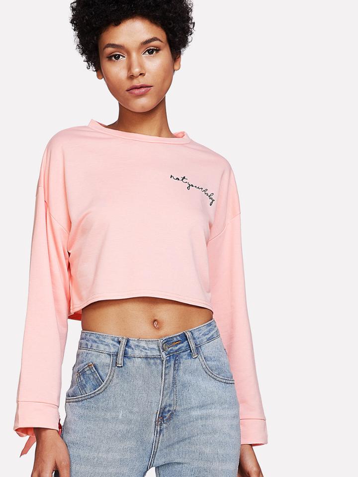 Romwe Grommet Detail Ribbon Tie Crop Pullover