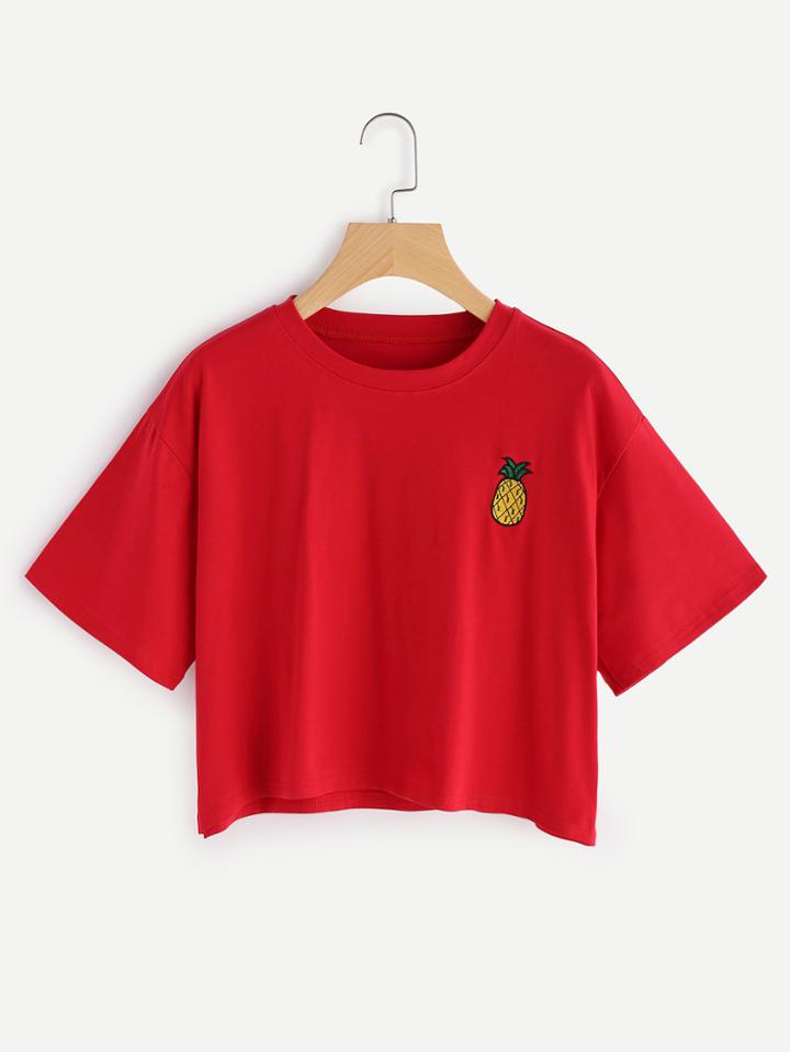 Romwe Pineapple Embroidered Tee