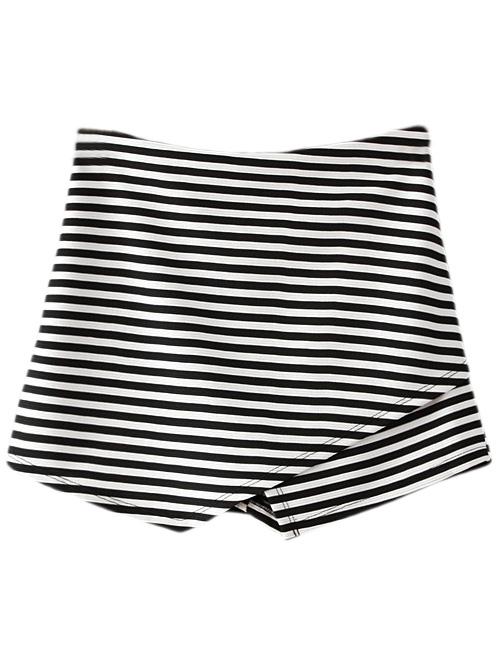 Romwe Black White Stripe Elastic Waist Culottes