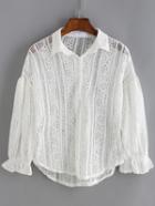 Romwe Lantern Sleeve Lace White Shirt