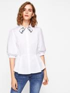 Romwe Embroidered Collar Lantern Sleeve Flare Blouse
