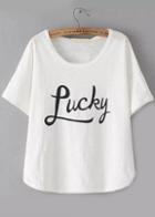 Romwe Lucky Print Loose T-shirt