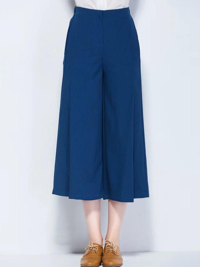 Romwe High Waist Wide Leg Blue Pant