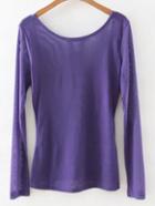 Romwe Purple Hollow Back Slim Blouse