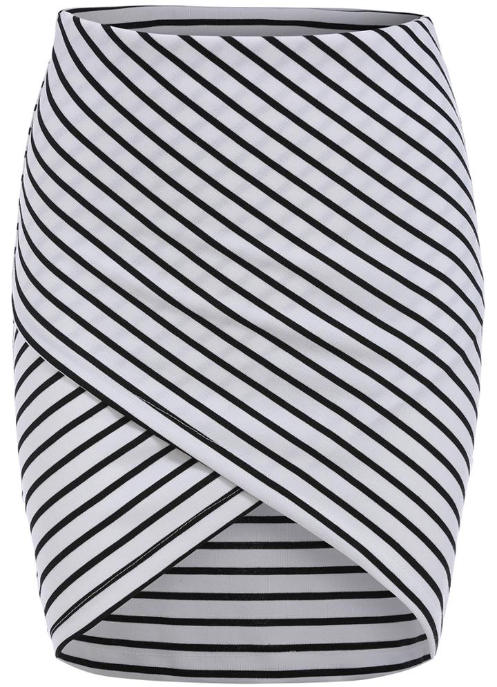 Romwe White Cross Front Striped Bodycon Skirt
